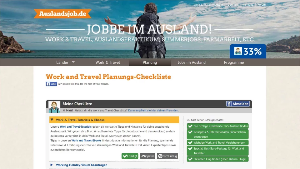 Abbildung eines Screenshots der "Auslands.de" Seite