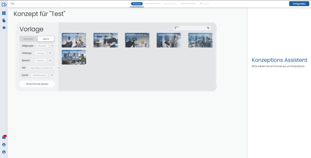 Screenshot der veloxvideo Plattform