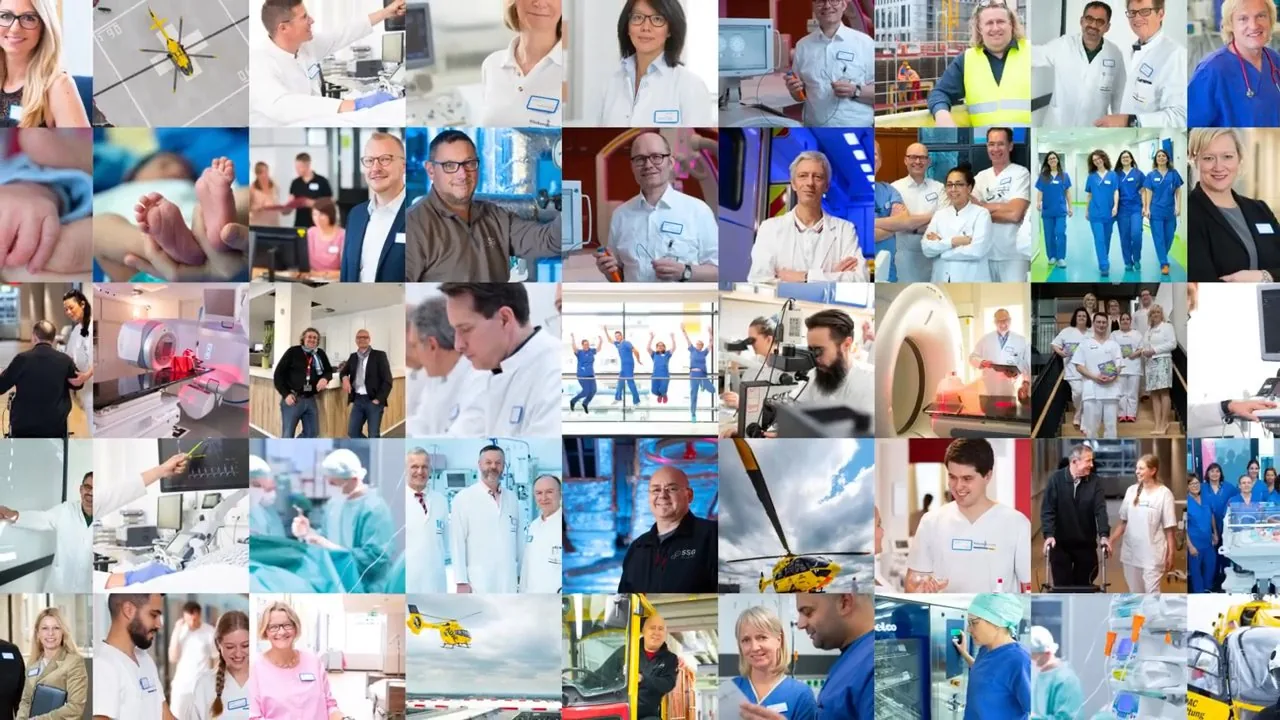 Imagefilm für das Klinikum Darmstadt: Bildraster mit Mitarbeiterinnen und Mitarbeitern aus dem Klinikalltag