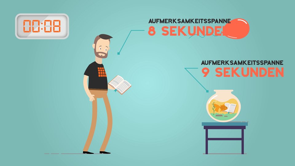 Szene aus dem Video: Aufmerksamkeitsspanne 8 Sekunden gegenüber 9 Sekunden beim Goldfisch